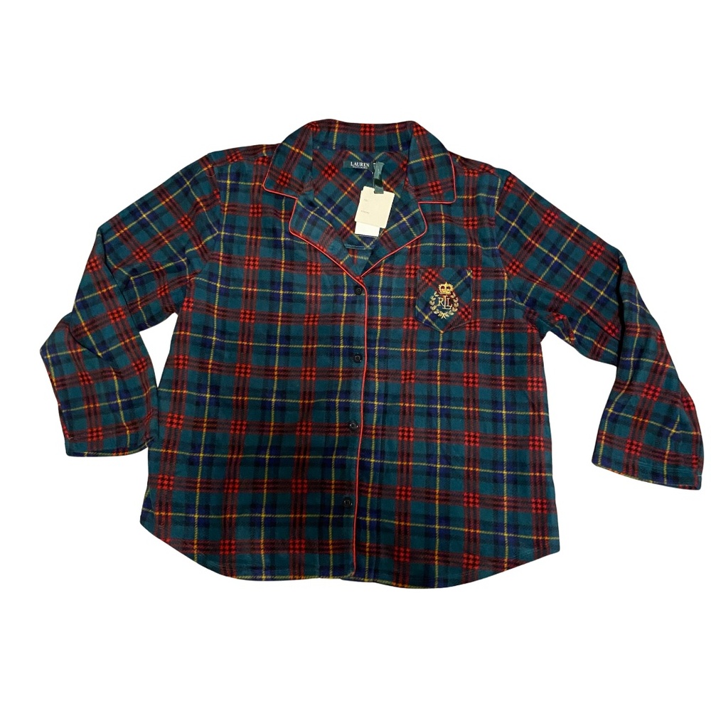 NWT Lauren Ralph Lauren Women's Plaid Pajama Shirt Sleepwear Fleece SZ 2X